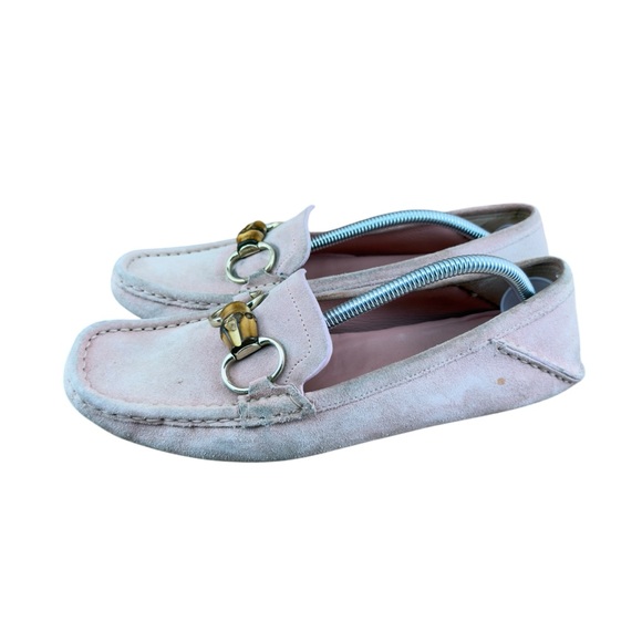 GUCCI Horsebit Buckle Womens Driving Moccasin Suede pink  Stripe 8B - Picture 1 of 9